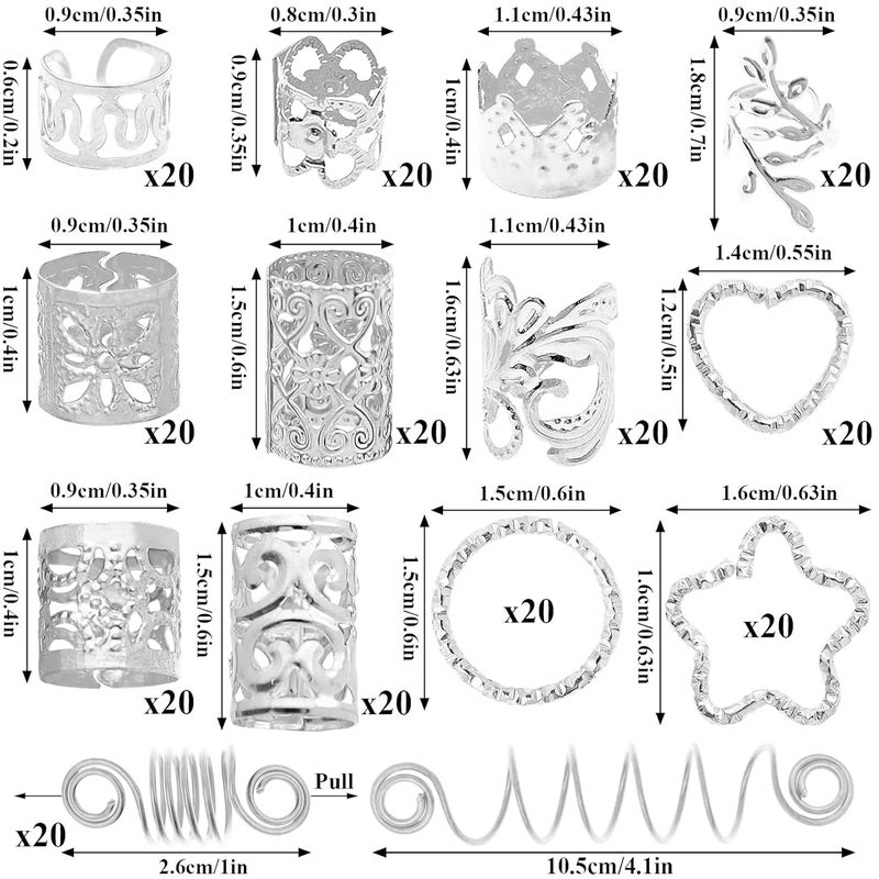 Fscwlmon 260 Pcs Hair Jewelry for Braids,Hair Beads Accessories for Dreadlock,Metal Hair Clips Cuffs Rings,Loc Rave Hair Charm Decorations Adjustable Kits for Men Women Silvery - Image 2